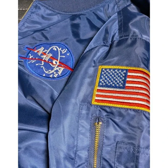 Asstseries Militare NASA Bomber Flight Jacket Navy Blue XXL Space Patch MA-1 - Picture 9 of 16